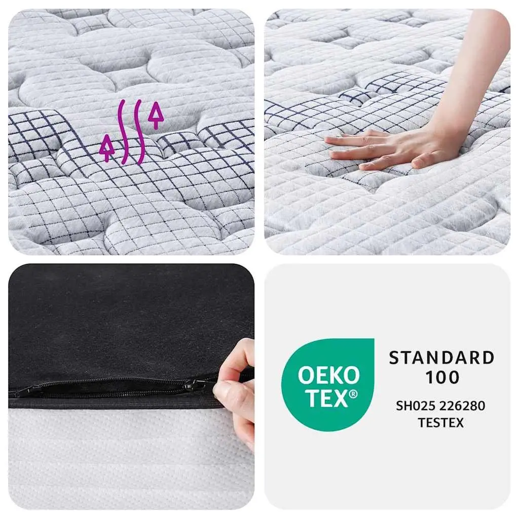 Pocket Spring Mattress King Single 107x203cm Medium Firmness 7-Zone Support Grey