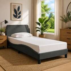 Grey Fabric Bed Frame 90x190 cm with Waved Headboard