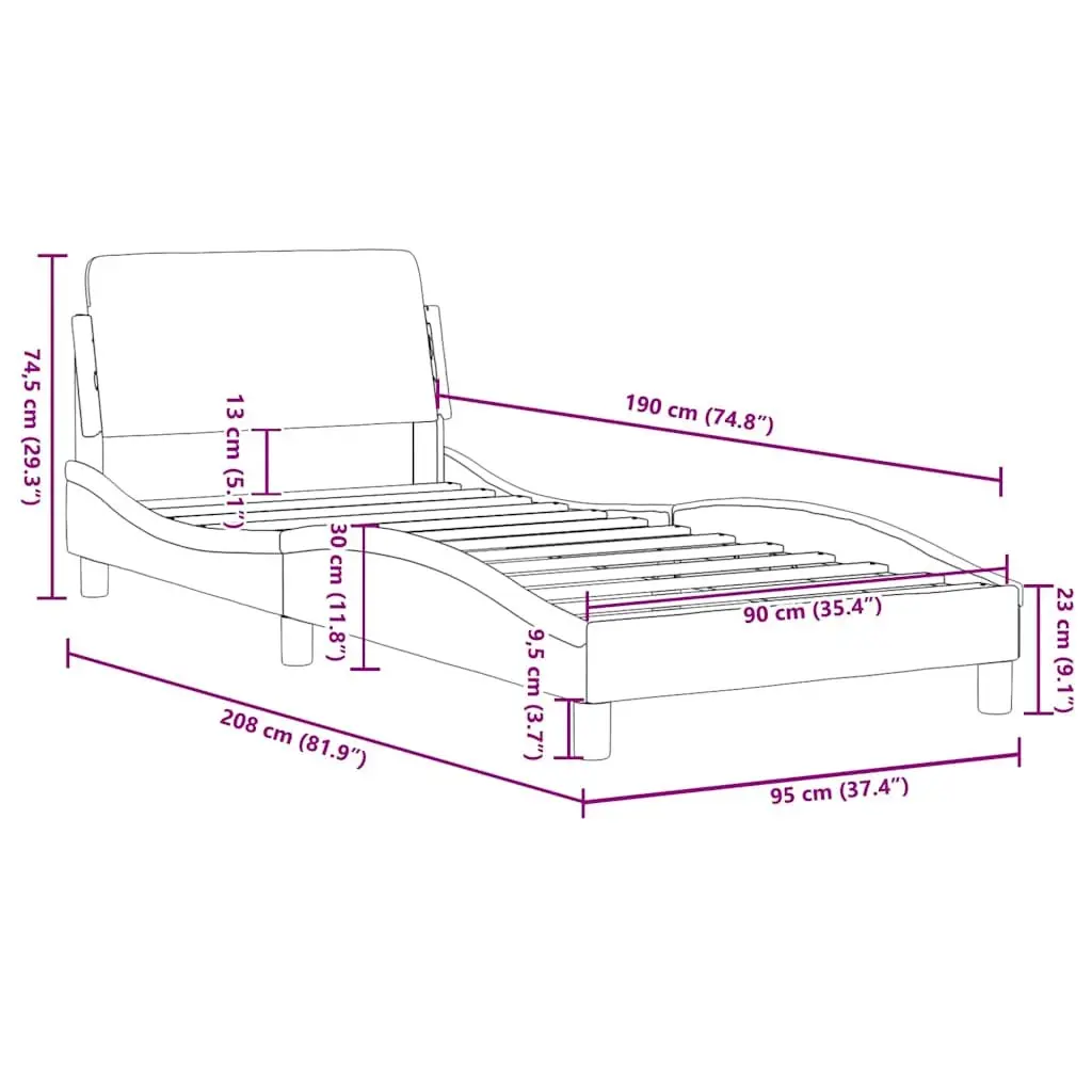 Bed Frame Grey Fabric Headboard Bedroom 90x190 cm