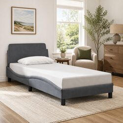 Grey Bed Frame with Headboard 90x190 cm Details