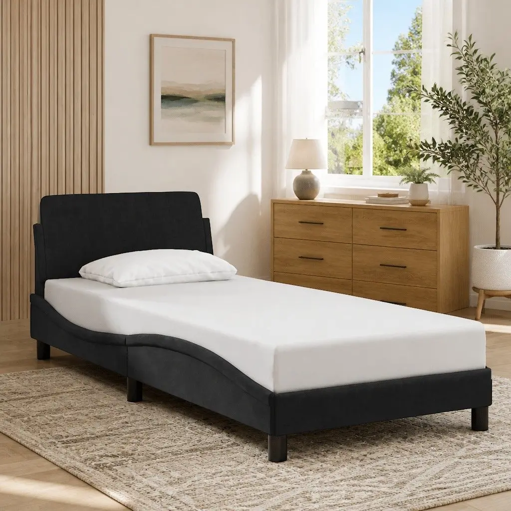 Bed Frame with Headboard for Bedroom 90x190 cm Black Velvet Upholstery