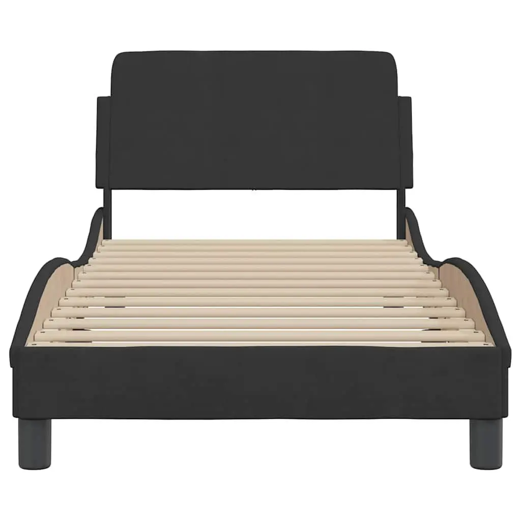 Bed Frame with Headboard for Bedroom 90x190 cm Black Velvet Upholstery