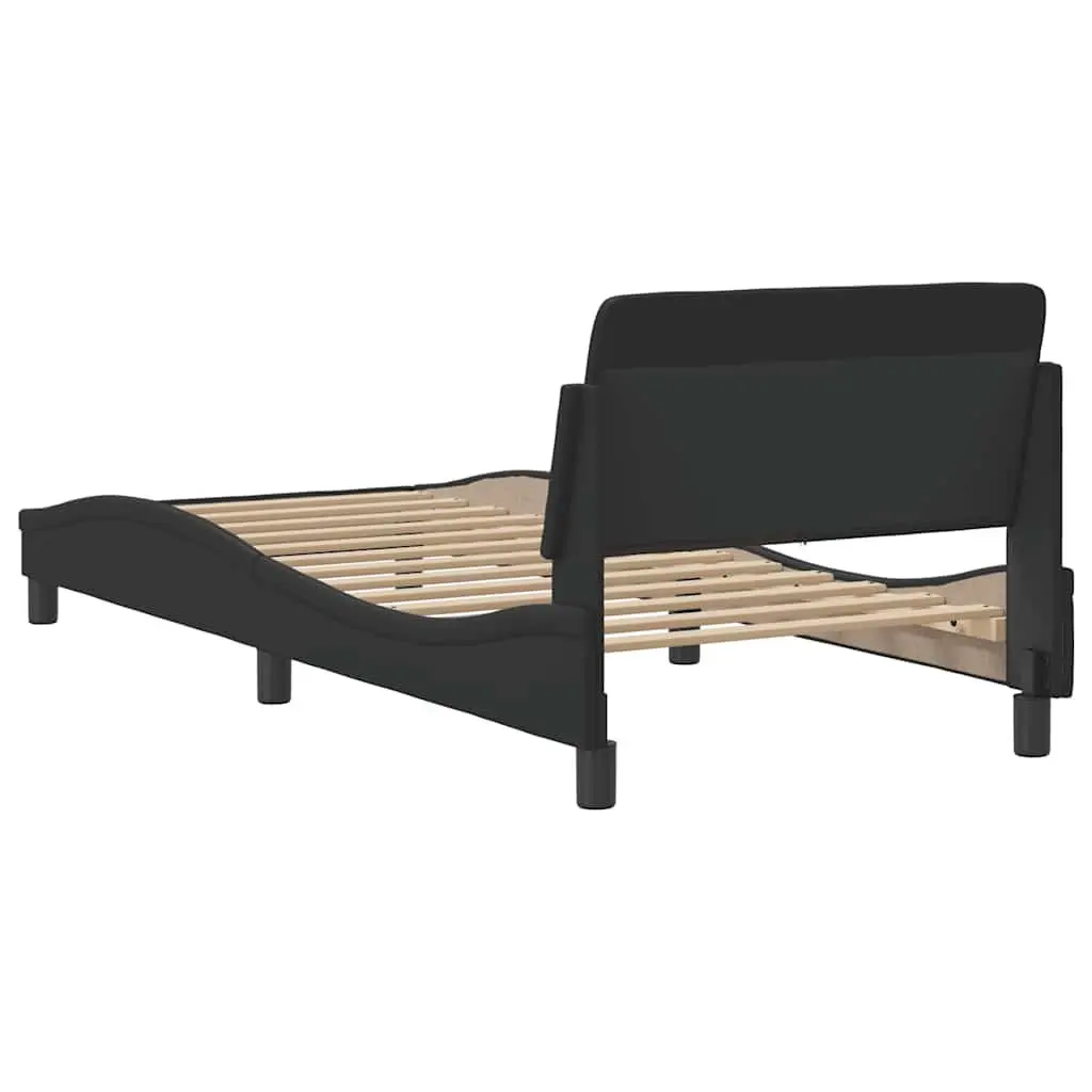 Black Bed Frame with Headboard 90x190 cm Faux Leather Modern Bedroom Furniture