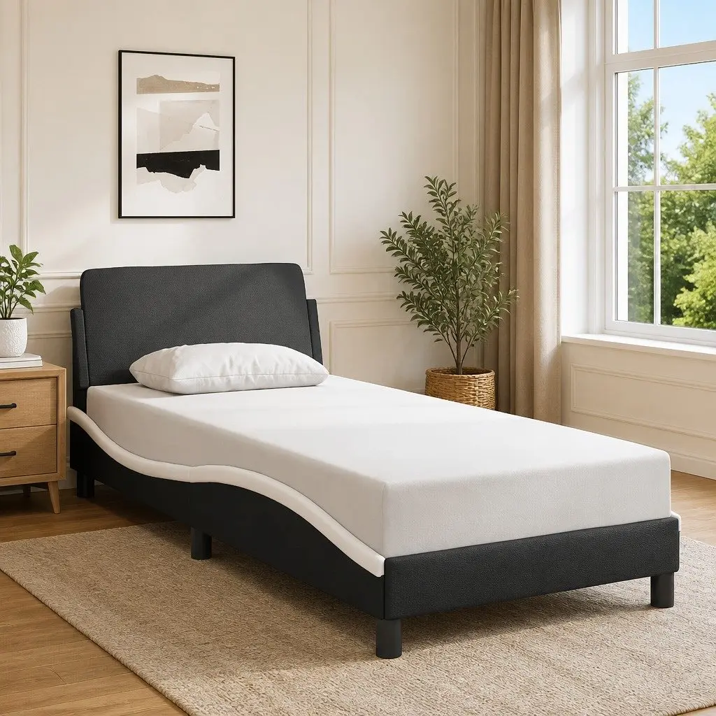 90x190 cm Black Faux Leather Bed Frame with Headboard