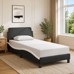 90x190 cm Black Faux Leather Bed Frame with Headboard