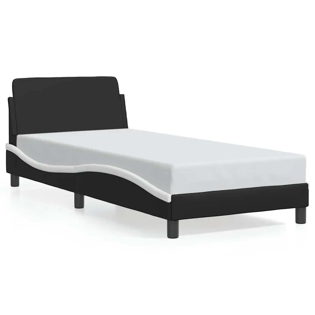90x190 cm Black Faux Leather Bed Frame with Headboard