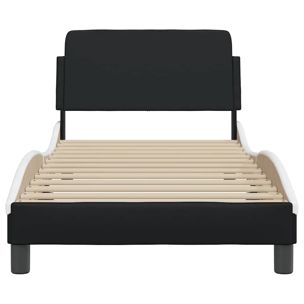 90x190 cm Black Faux Leather Bed Frame with Headboard
