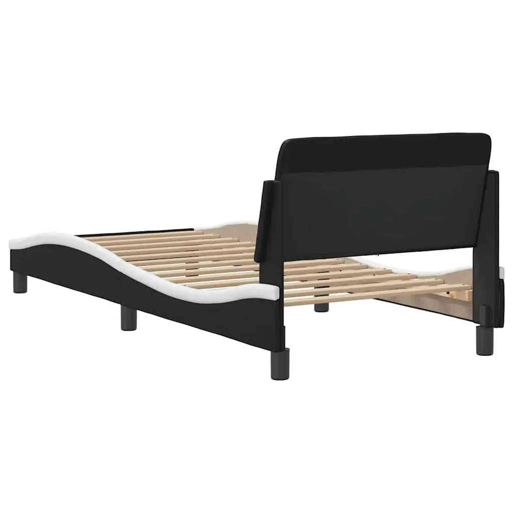 90x190 cm Black Faux Leather Bed Frame with Headboard
