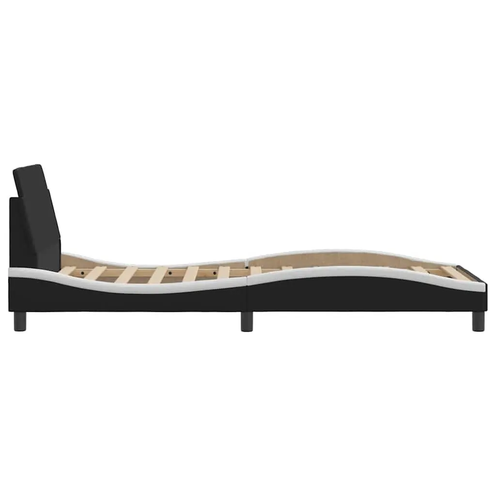 90x190 cm Black Faux Leather Bed Frame with Headboard