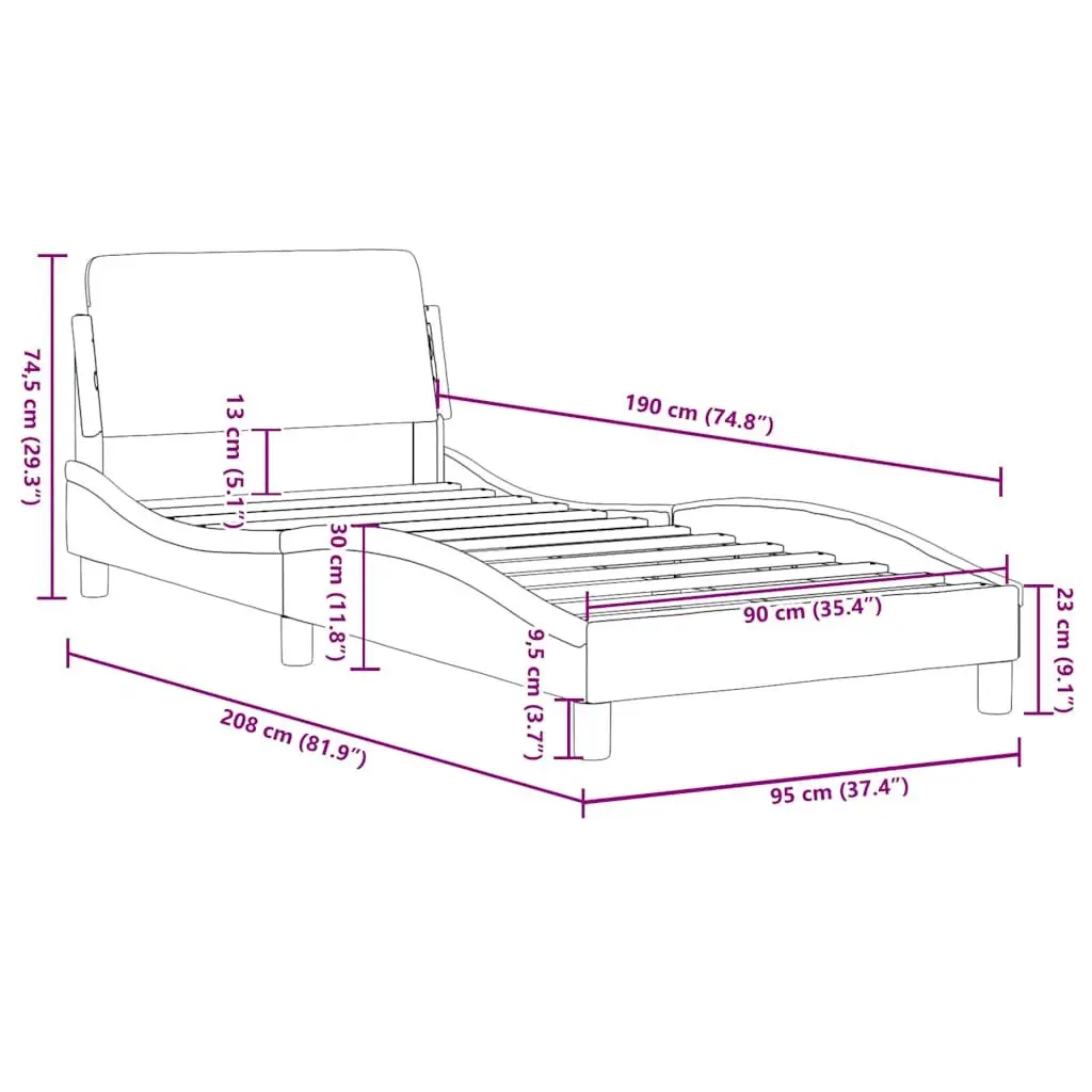90x190 cm Black Faux Leather Bed Frame with Headboard