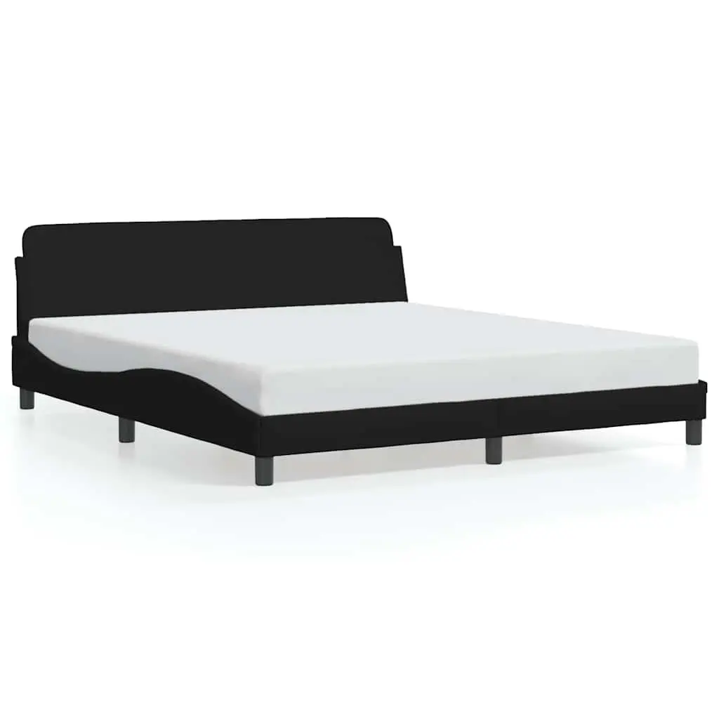King Bed Frame 180x200 cm Black Fabric Headboard Plywood Slats Bedroom Furniture