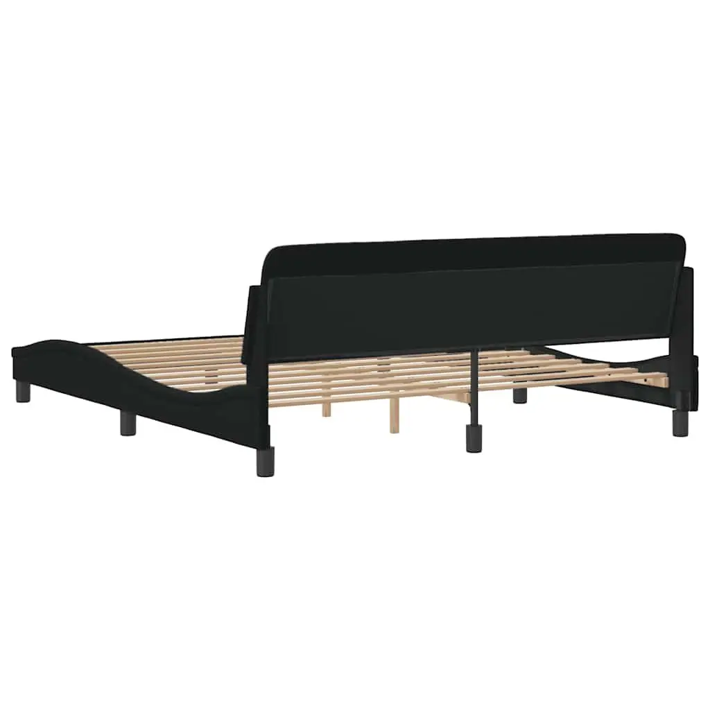 King Bed Frame 180x200 cm Black Fabric Headboard Plywood Slats Bedroom Furniture