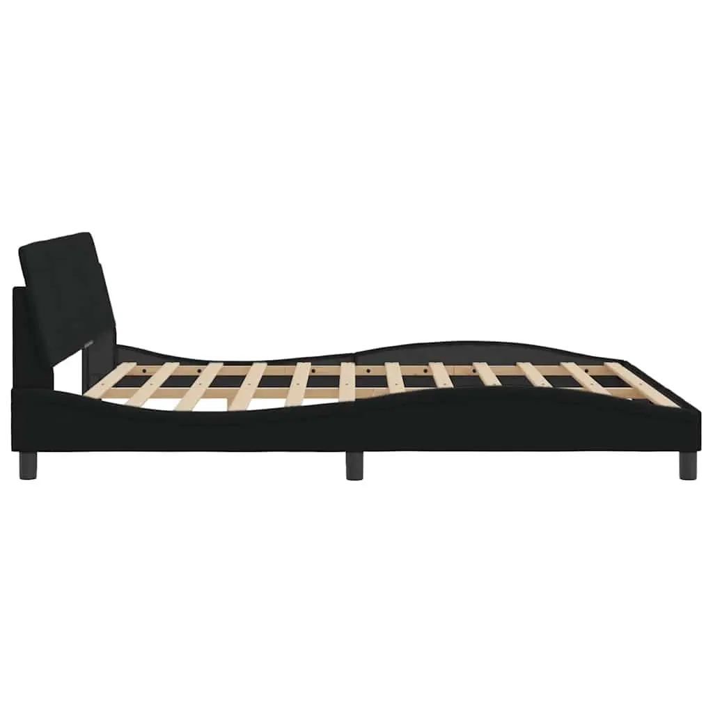 King Bed Frame 180x200 cm Black Fabric Headboard Plywood Slats Bedroom Furniture