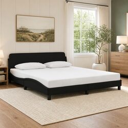 King Bed Frame 180x200 cm with Velvet Headboard and Plywood Base