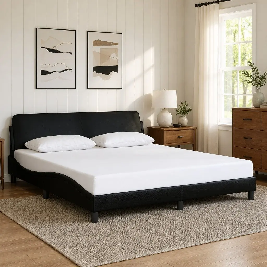 Bed Frame with Headboard for Bedroom 180x200 cm Black Faux Leather