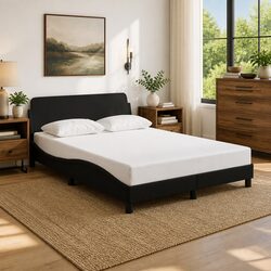 Double Bed Frame with Headboard - 137x190cm Black Fabric