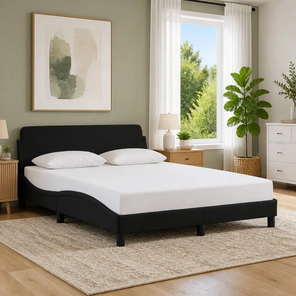 Double Bed Frame with Headboard 137x190 cm in Black Velvet
