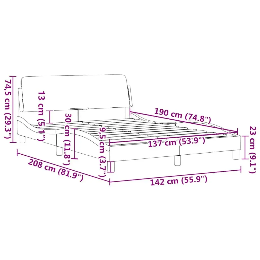 Double Bed Frame with Headboard 137x190 cm in Black Velvet