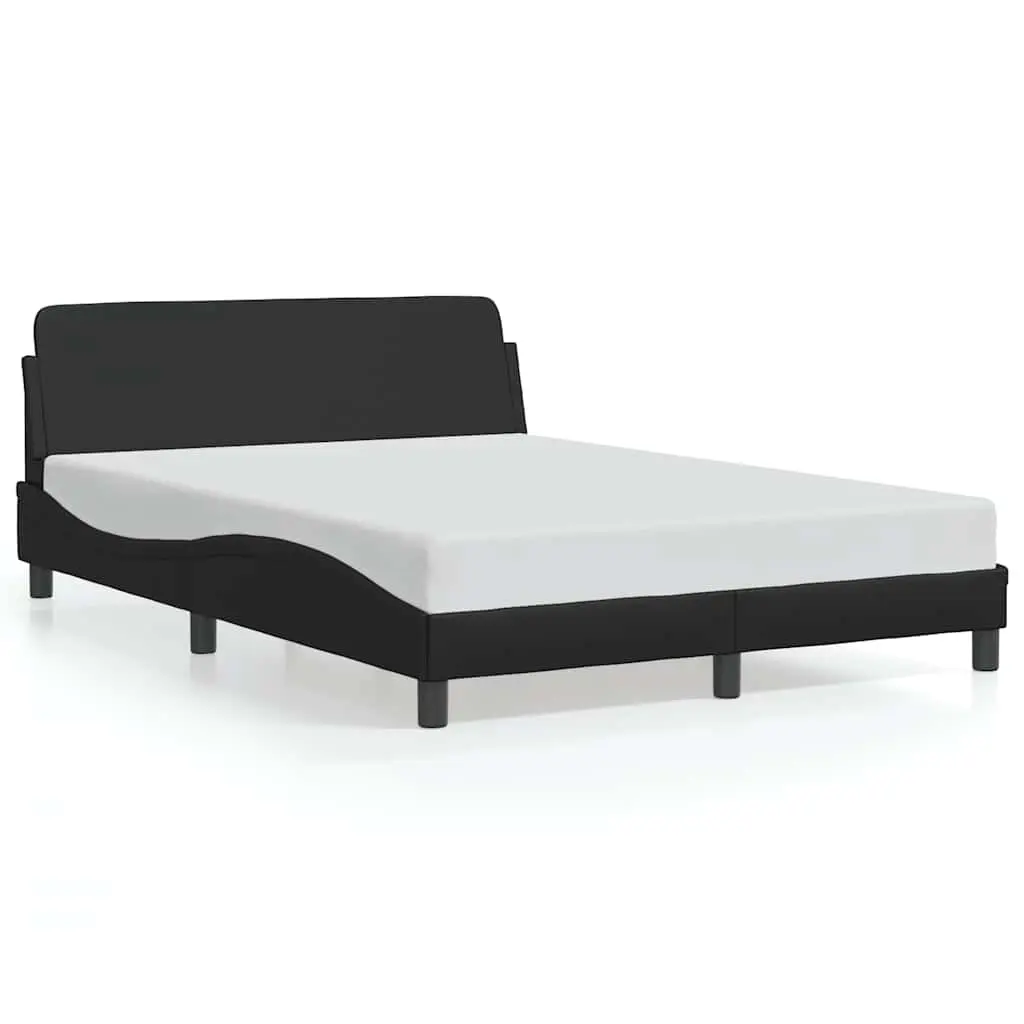 Double Bed Frame with Headboard Black Faux Leather Bedroom 137 x 190 cm