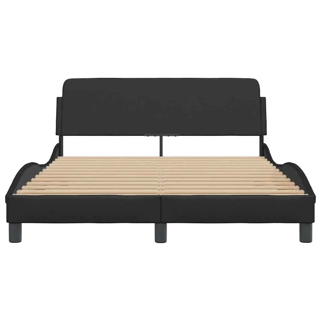 Double Bed Frame with Headboard Black Faux Leather Bedroom 137 x 190 cm