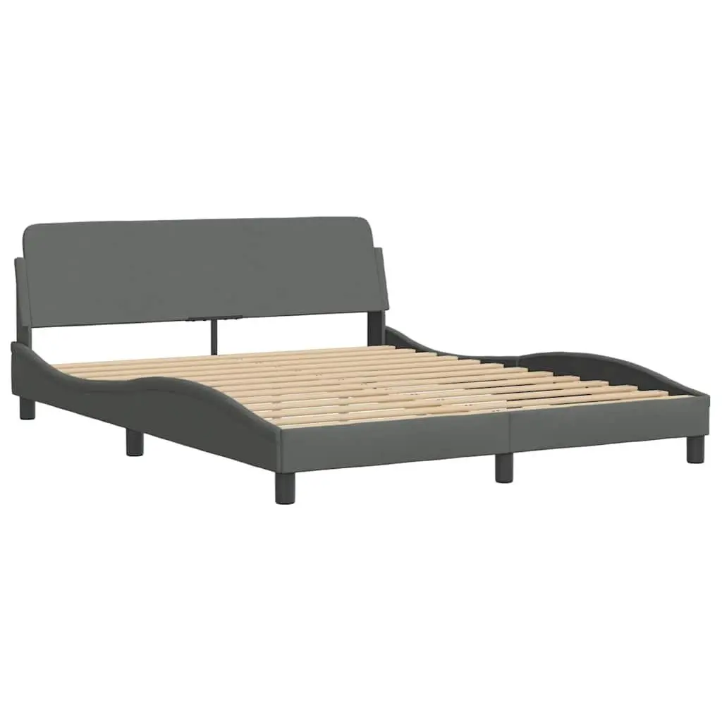 Queen Bed Frame Dark Grey Fabric Headboard 152x203 cm Bedroom Furniture