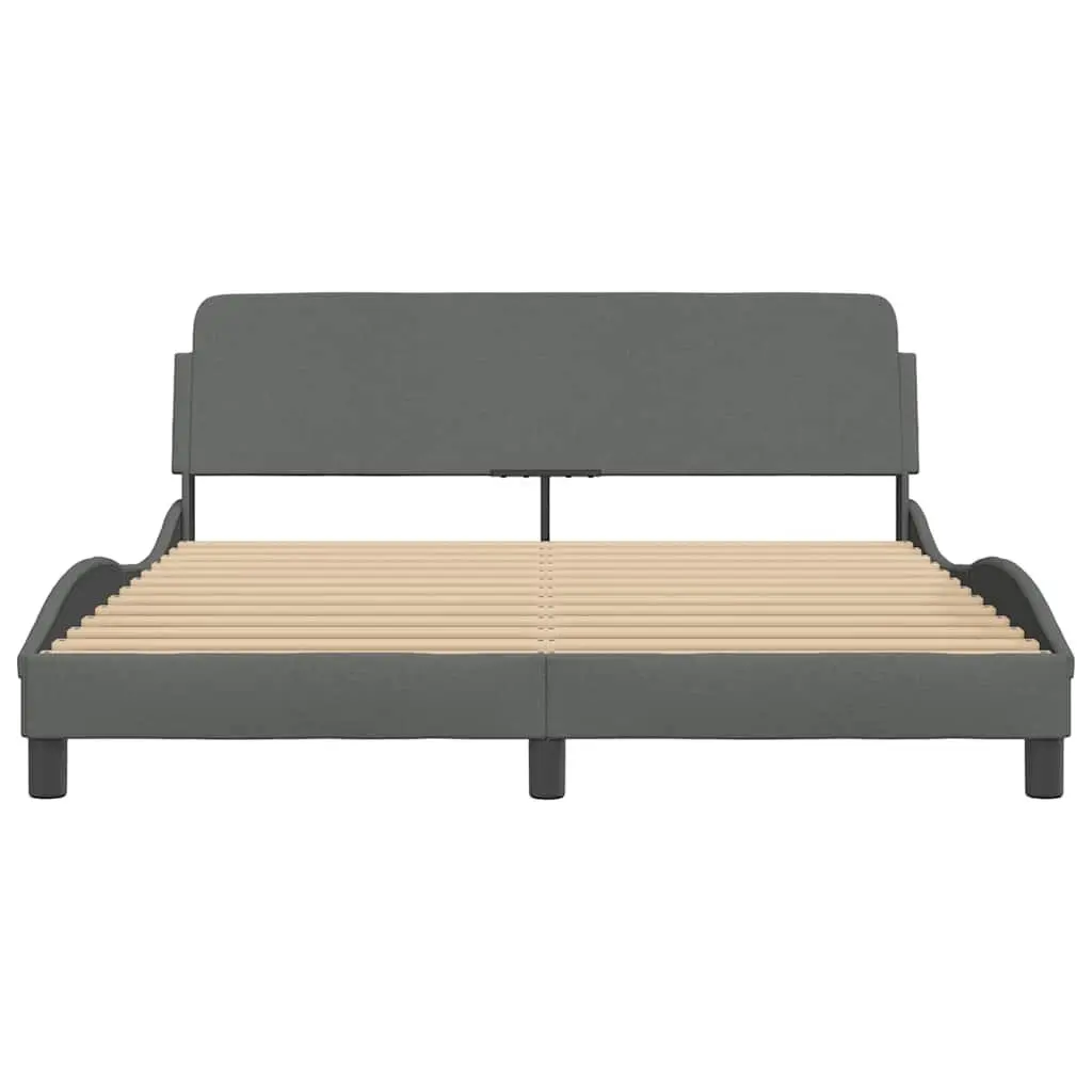 Queen Bed Frame Dark Grey Fabric Headboard 152x203 cm Bedroom Furniture