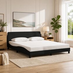 Queen Bed Frame: 152 x 203 cm with Black Fabric Headboard