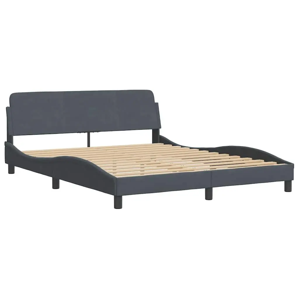 Queen Bed Frame Grey Velvet Headboard 152x203cm Bedroom Furniture Slat Support
