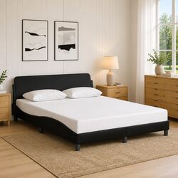 Queen Bed Frame - Black Faux Leather, 152x203 cm