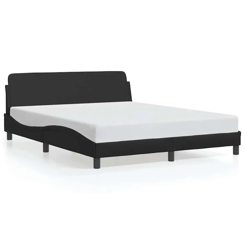 Queen Bed Frame Black 152x203 cm Faux Leather Headboard Bedroom Furniture