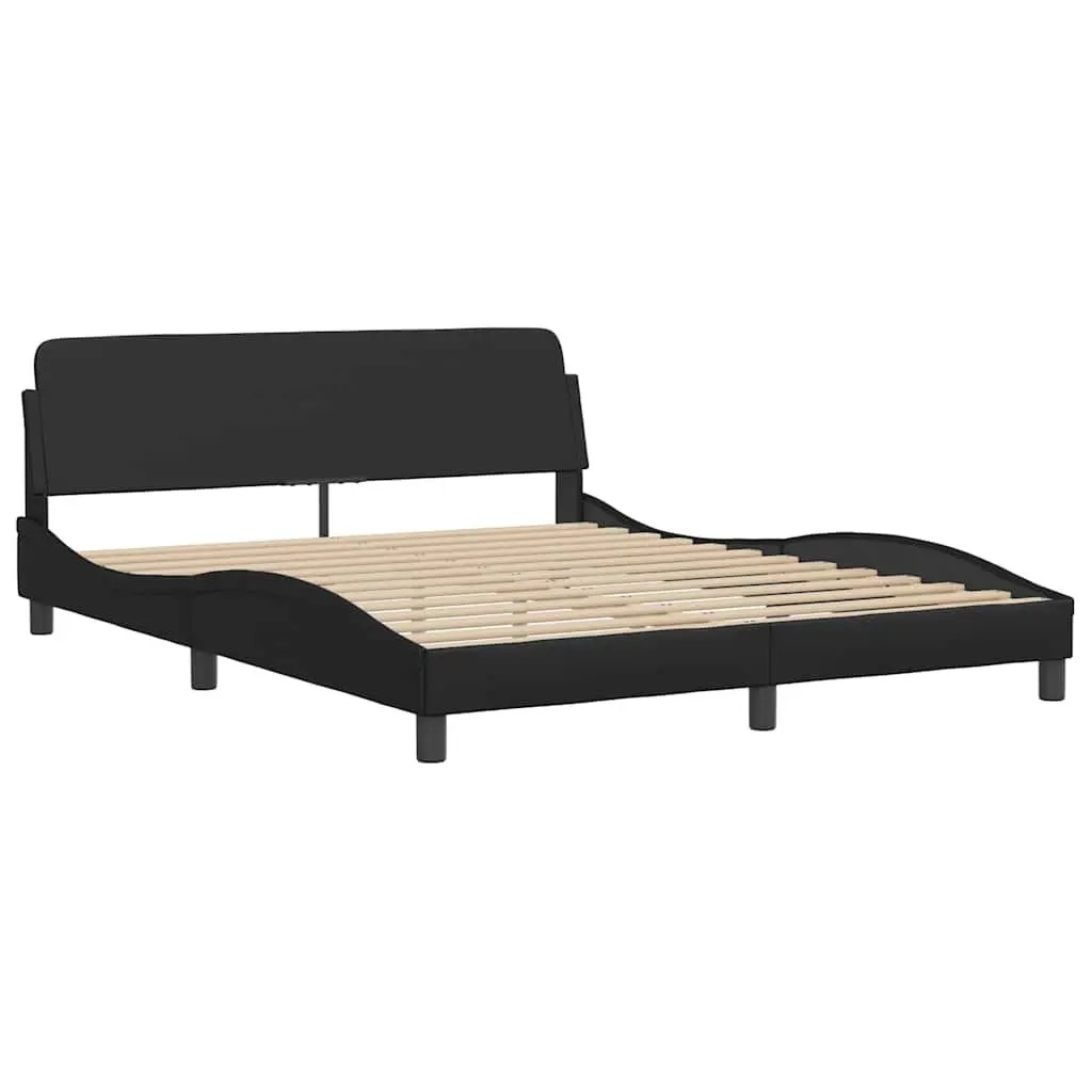 Queen Bed Frame Black 152x203 cm Faux Leather Headboard Bedroom Furniture