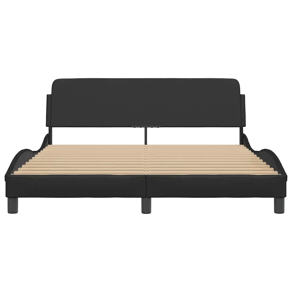 Queen Bed Frame Black 152x203 cm Faux Leather Headboard Bedroom Furniture
