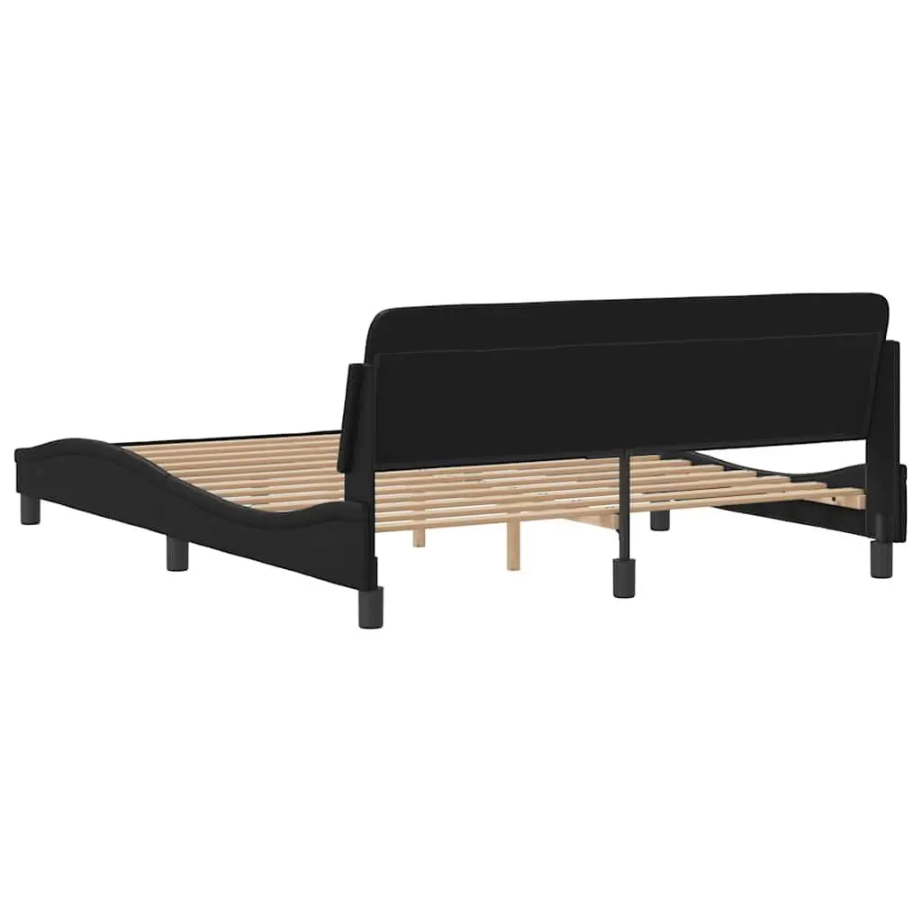Queen Bed Frame Black 152x203 cm Faux Leather Headboard Bedroom Furniture