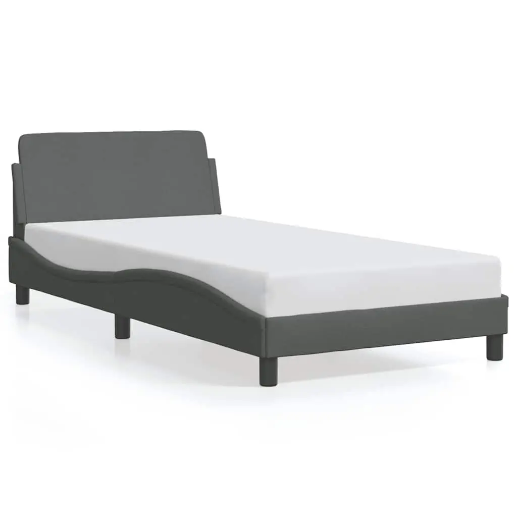 King Single Bed Frame with Headboard Dark Grey Fabric Bedroom 107 x 203 cm