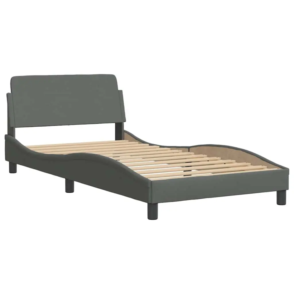 King Single Bed Frame with Headboard Dark Grey Fabric Bedroom 107 x 203 cm