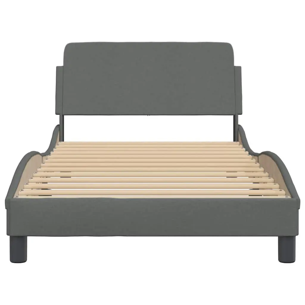 King Single Bed Frame with Headboard Dark Grey Fabric Bedroom 107 x 203 cm