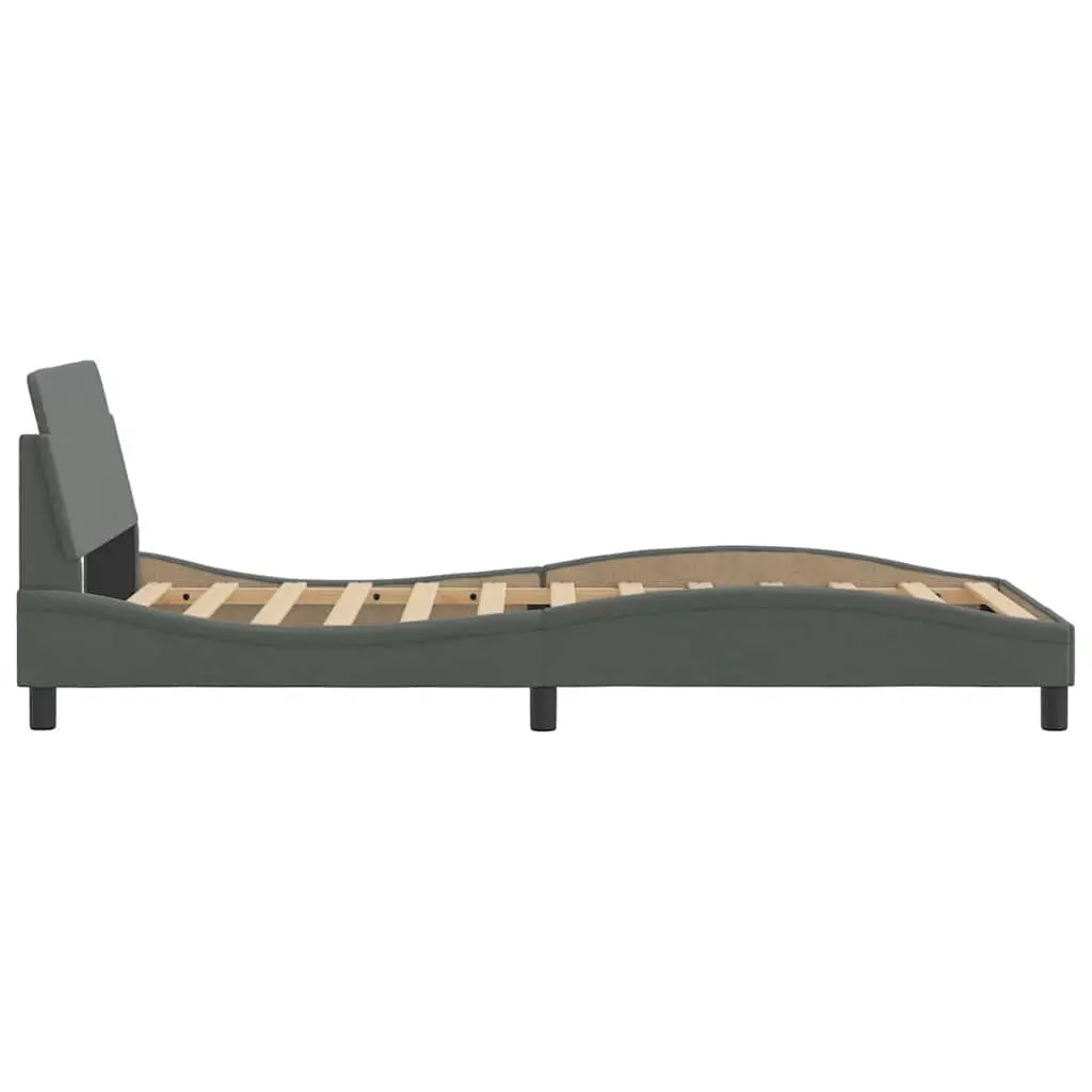 King Single Bed Frame with Headboard Dark Grey Fabric Bedroom 107 x 203 cm