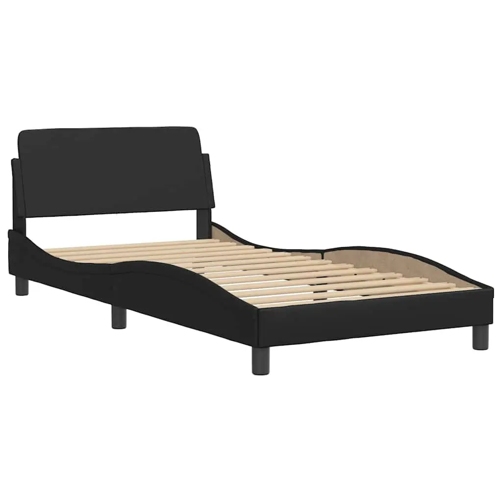King Single Bed Frame with Headboard Black Faux Leather Modern Bedroom Furniture
