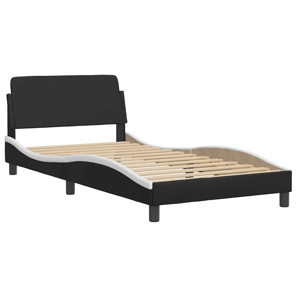 King Single Bed Frame with Headboard Faux Leather Black White Bedroom Furniture