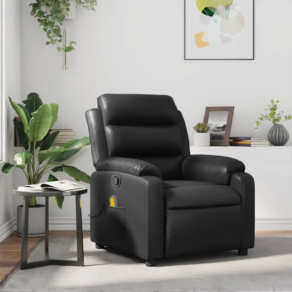 Massage Recliner Chair Living Room Black Faux Leather Manual Reclining 135 Degrees