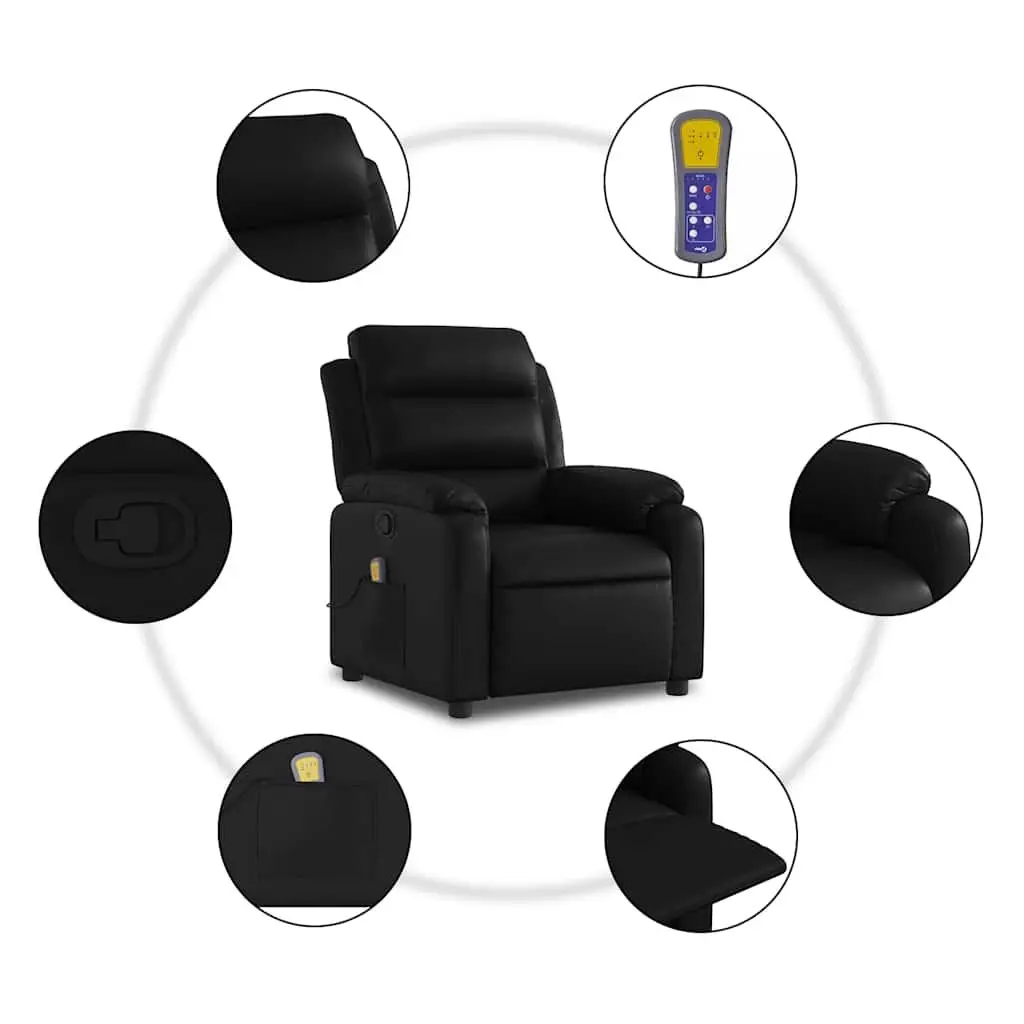 Massage Recliner Chair Living Room Black Faux Leather Manual Reclining 135 Degrees