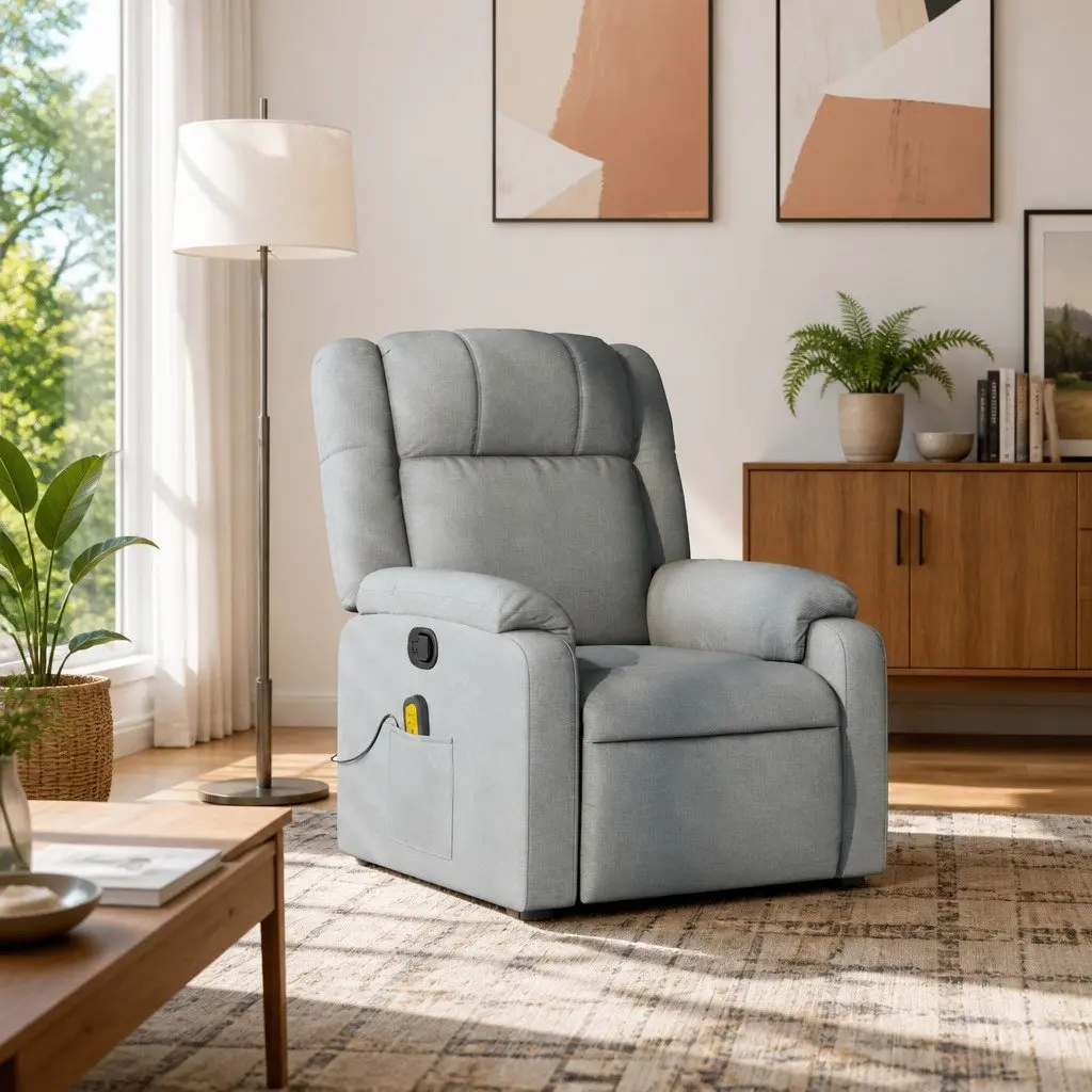 Light Grey Fabric Massage Recliner Chair