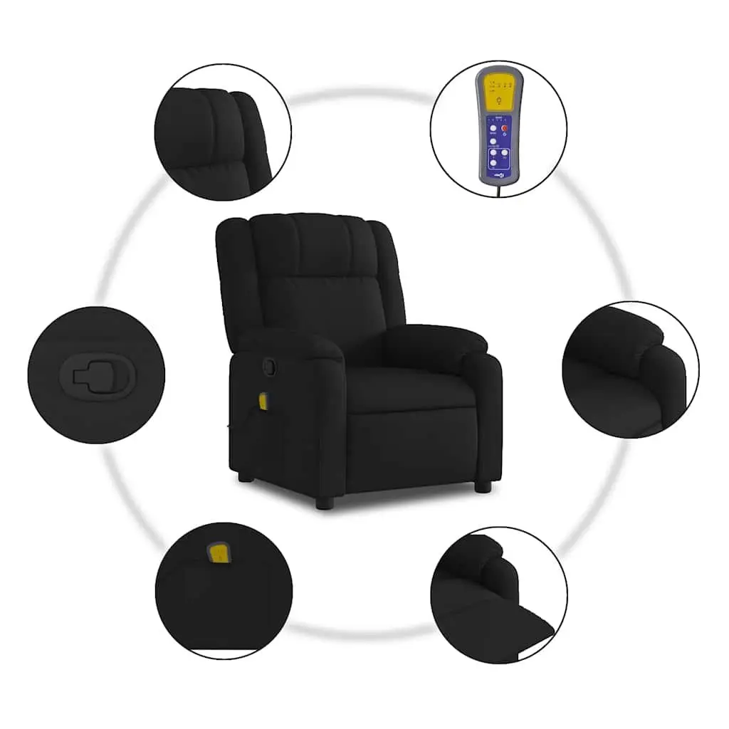 Massage Recliner Chair for Living Room Black Fabric Manual Vibration Lounge Seat