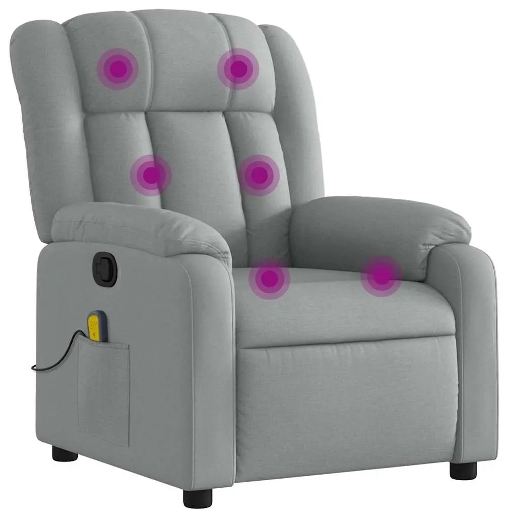 Massage Recliner Chair Living Room Manual Recline Light Grey Fabric