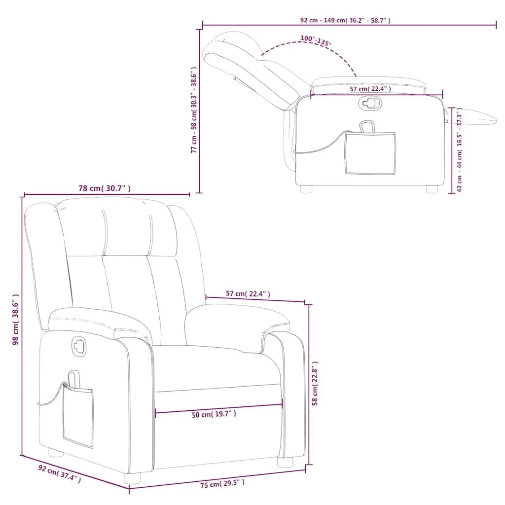Massage Recliner Chair Living Room Manual Recline Light Grey Fabric