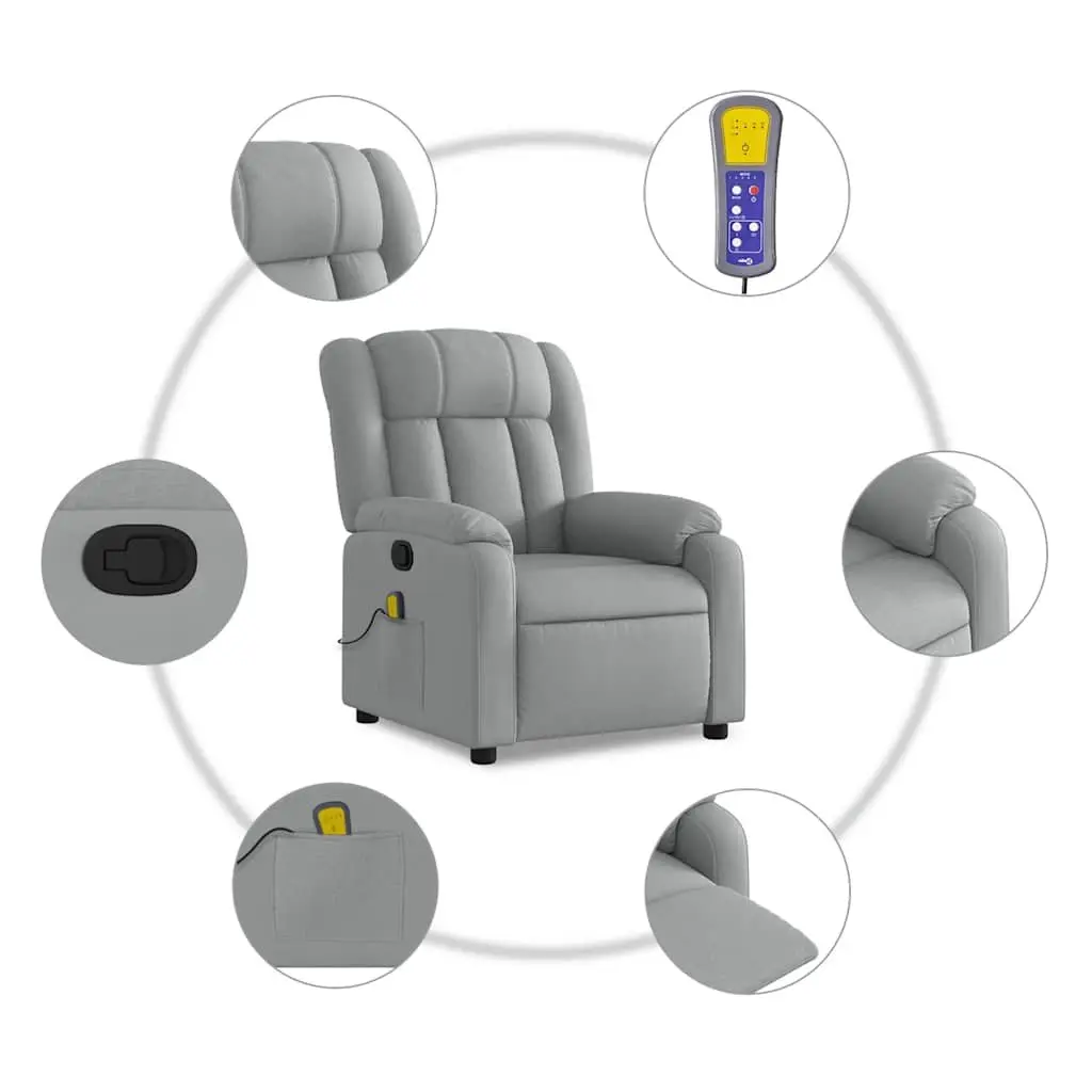 Massage Recliner Chair Living Room Manual Recline Light Grey Fabric