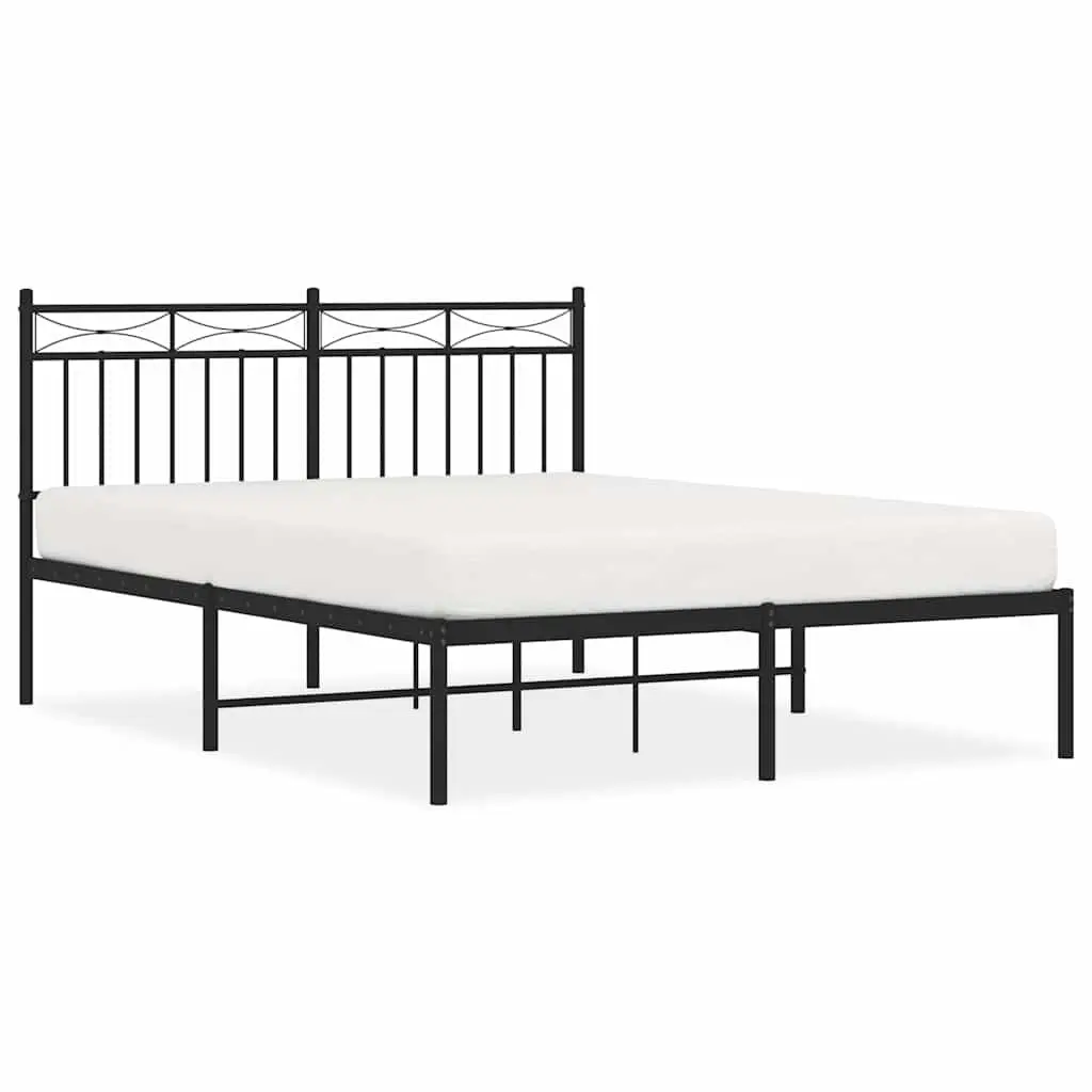 Metal Bed Frame Bedroom 135x190 cm Black Steel Slats Centre Support