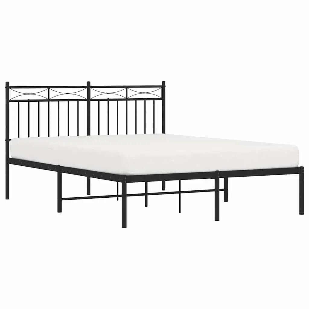 Metal Bed Frame Bedroom 135x190 cm Black Steel Slats Centre Support