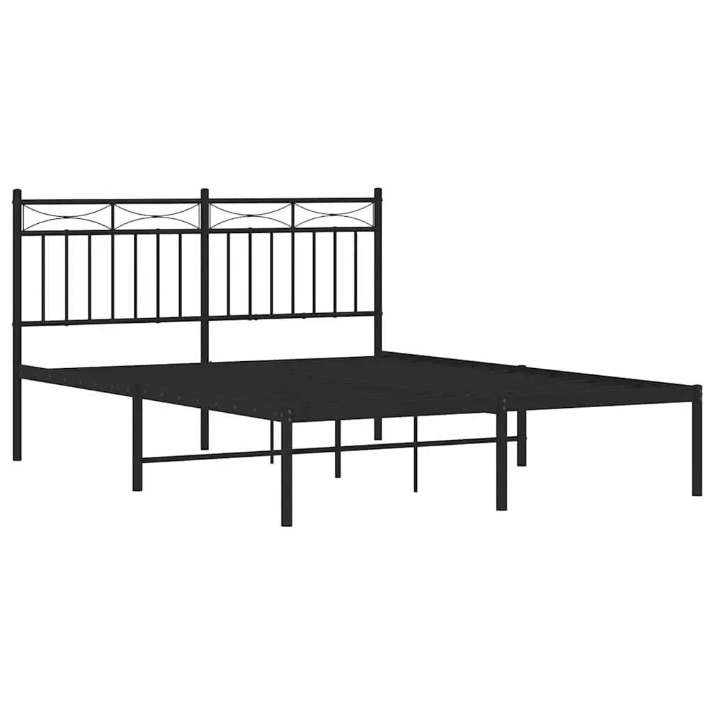 Metal Bed Frame Bedroom 135x190 cm Black Steel Slats Centre Support