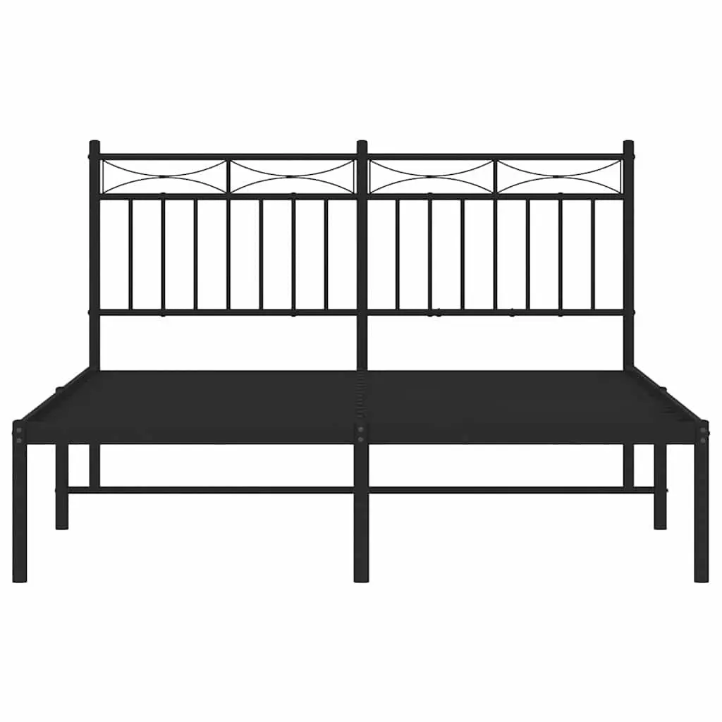 Metal Bed Frame Bedroom 135x190 cm Black Steel Slats Centre Support